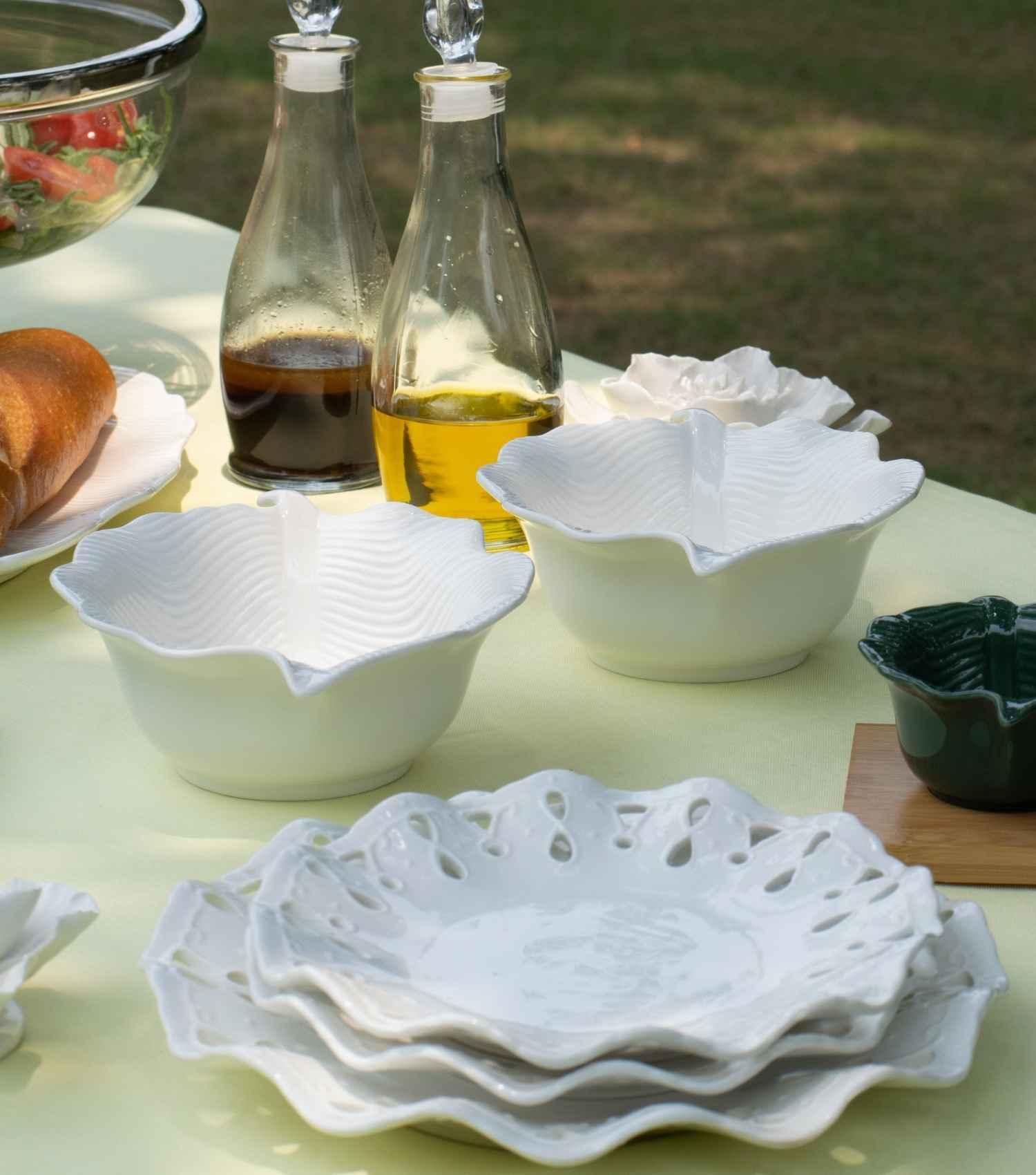Tropical Leaf Bowl white - Elvy Lifestyle