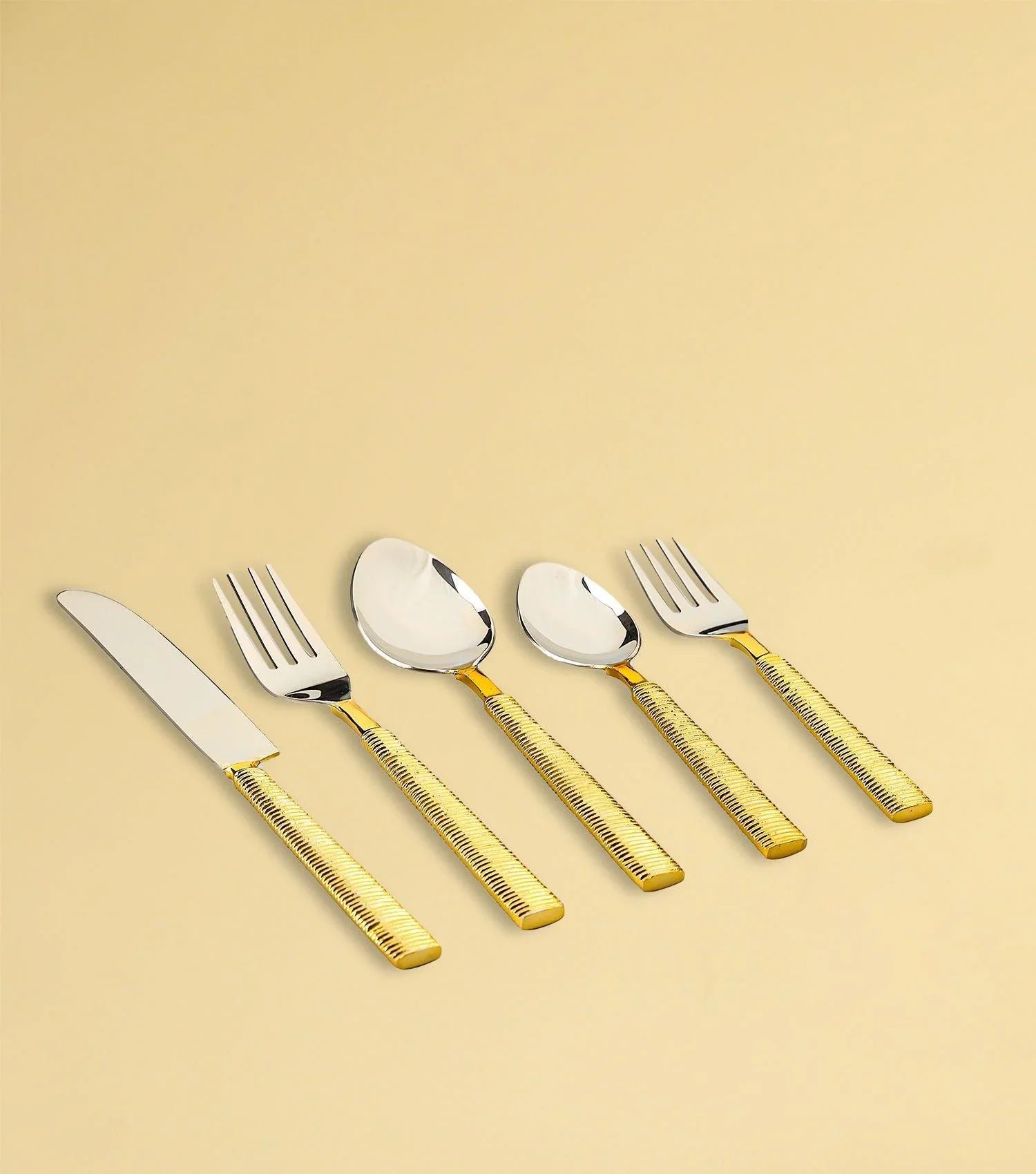Gold Ribbed Cutlery Set of 5 - Elvy Lifestyle