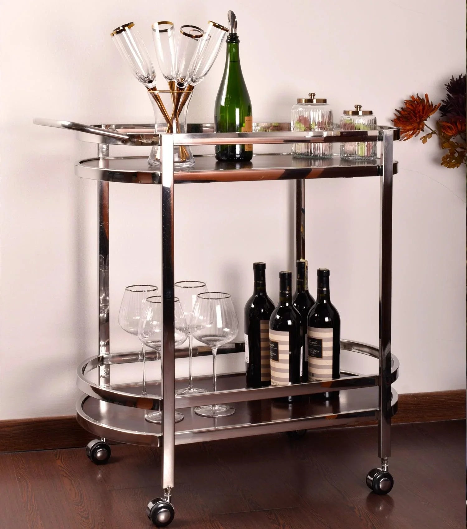 Walnut Bar Trolley - Elvy Lifestyle