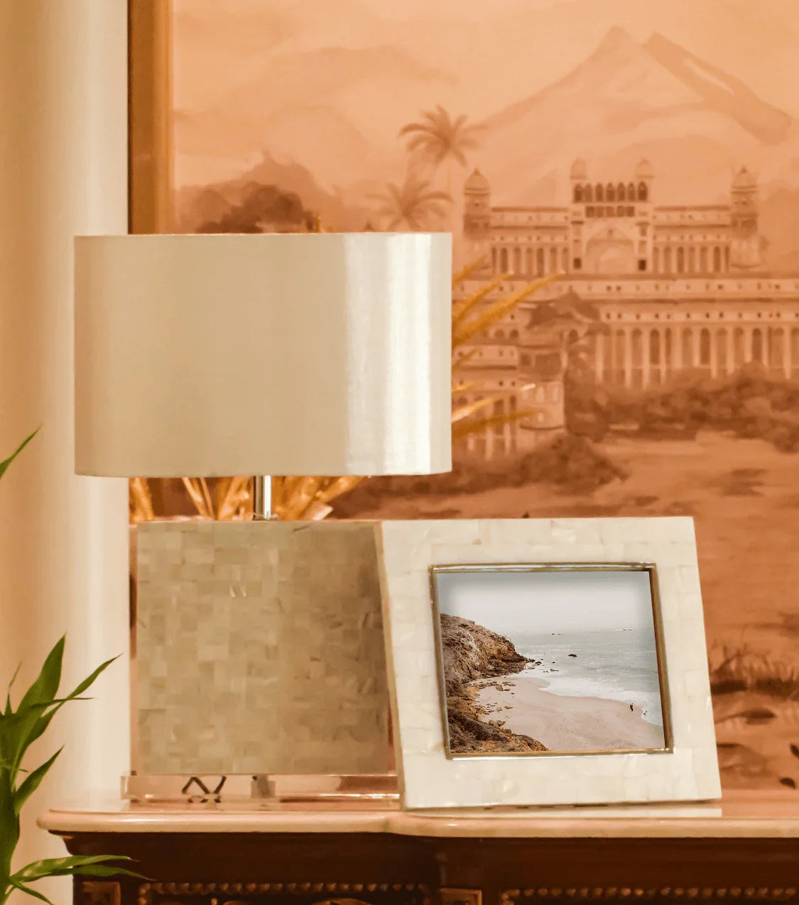 MOP White Lamp with shade - Elvy Lifestyle