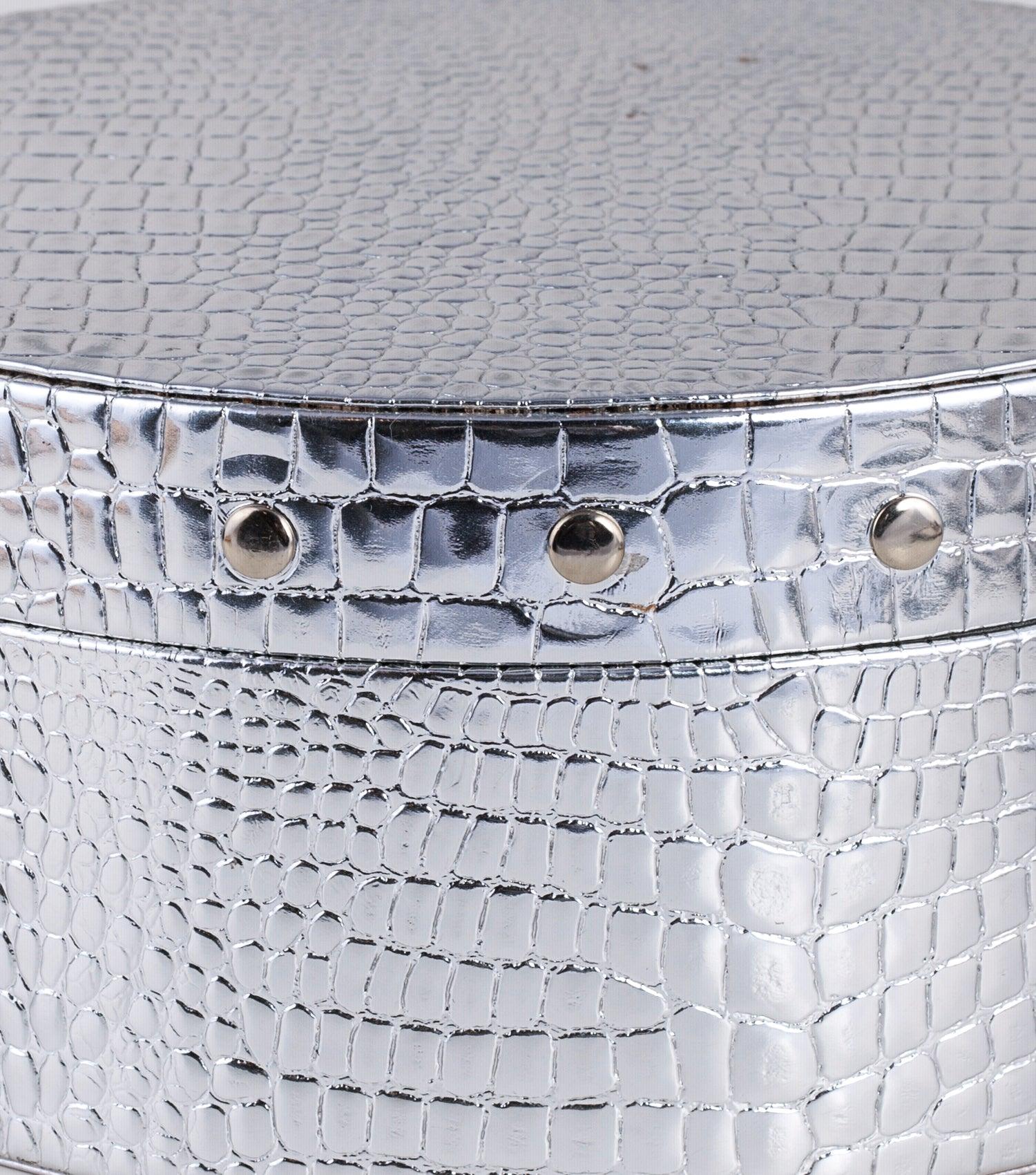 Round Storage box silver croco Small - Elvy Lifestyle