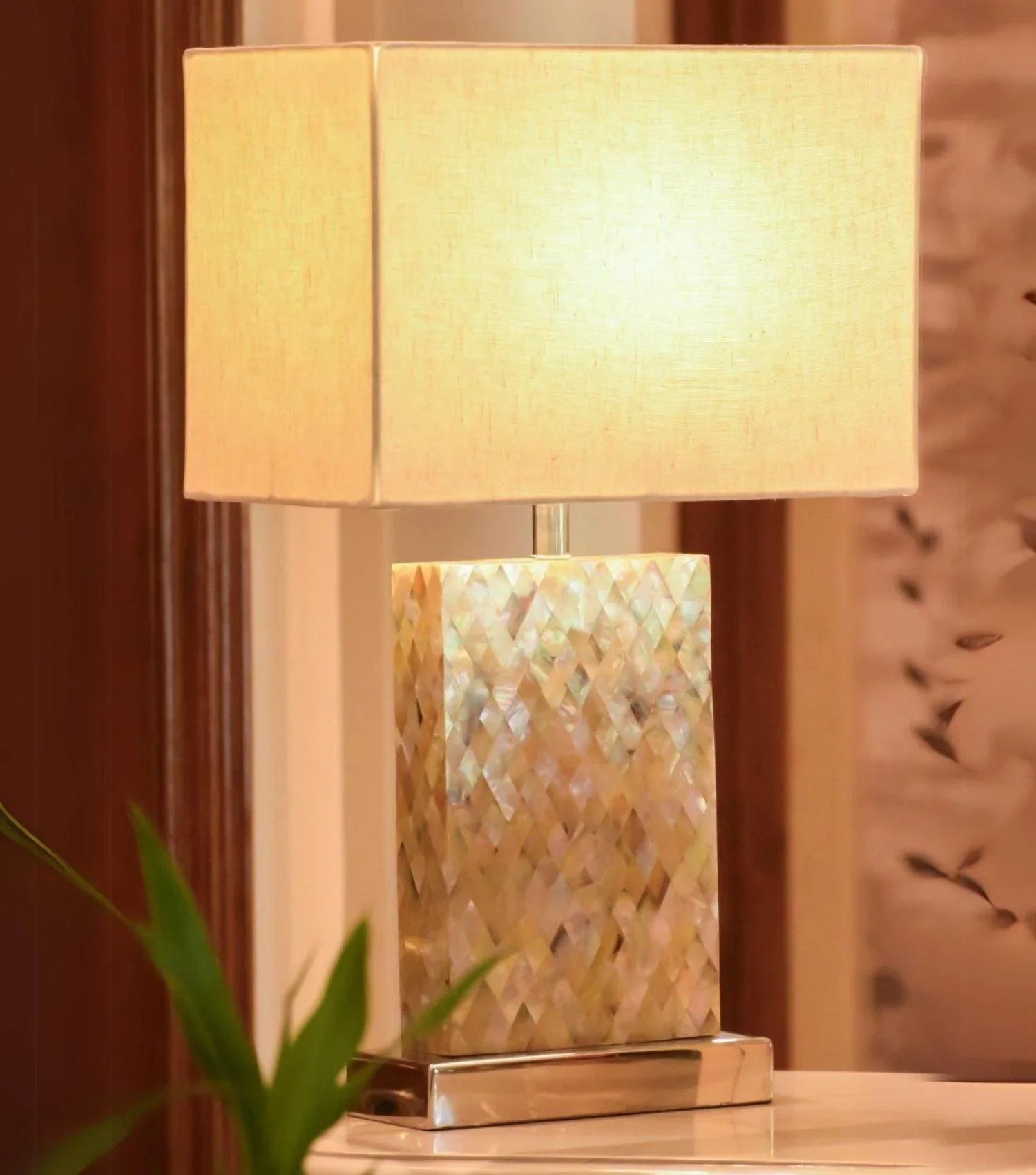 Diamond MOP Lamp with shade - Elvy Lifestyle
