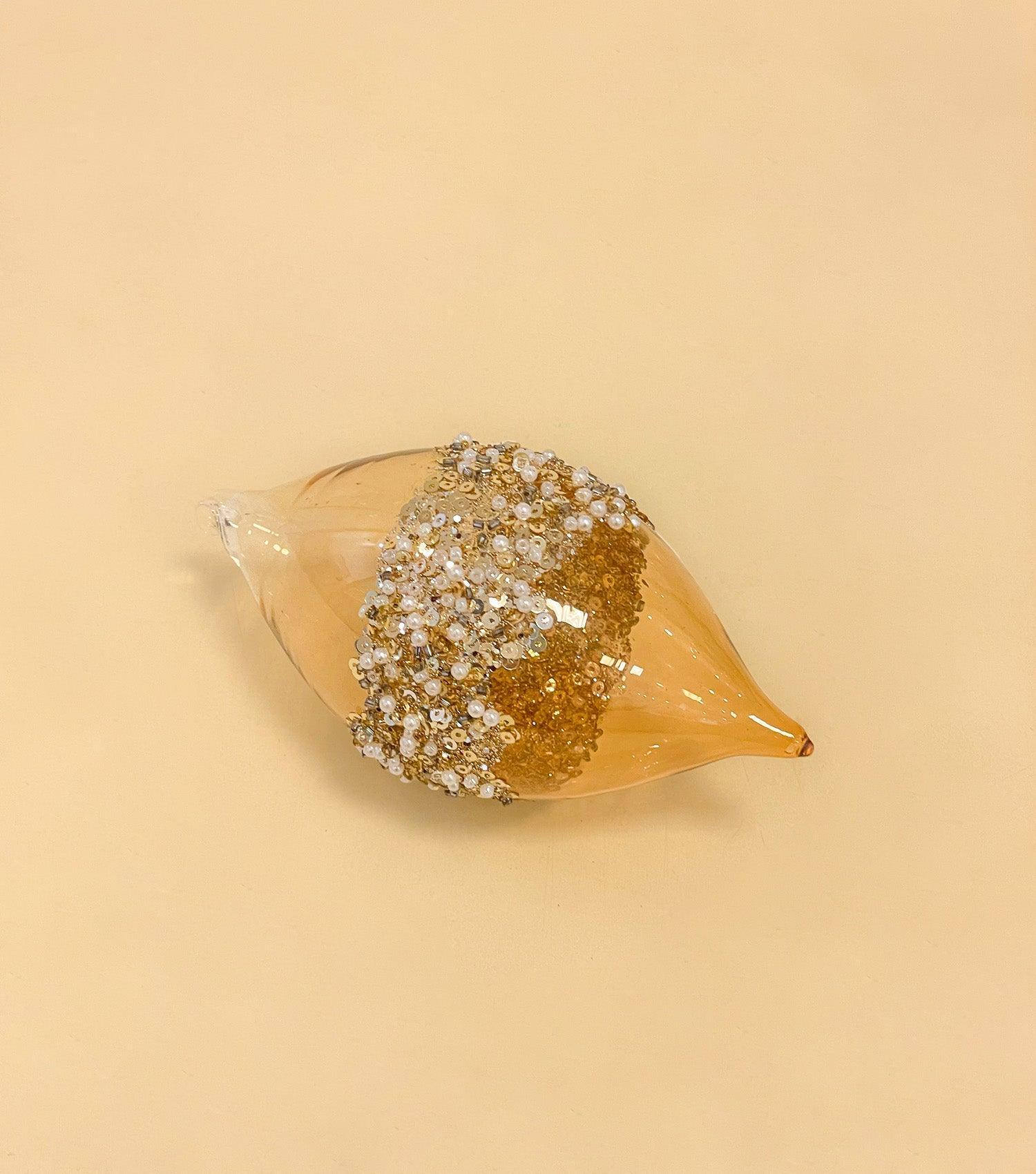 X Mas glass pointed ornament with sequins - Elvy Lifestyle