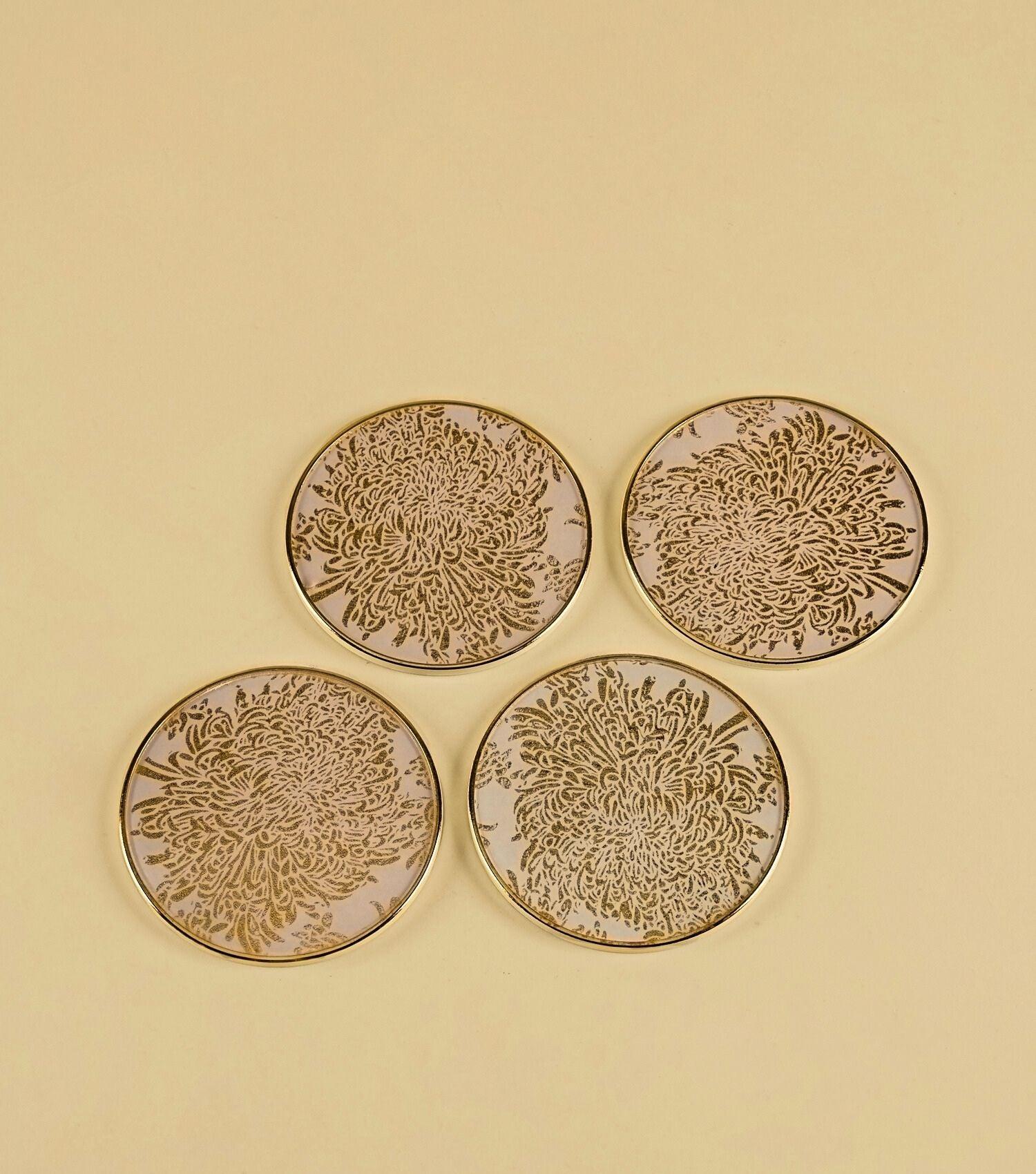 Reza Coasters Wht/Gold S/4 - Elvy Lifestyle