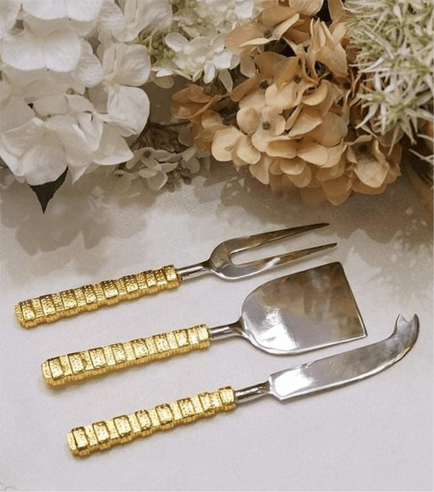 Celebration Cheese Knife & Fork - Gold S/3