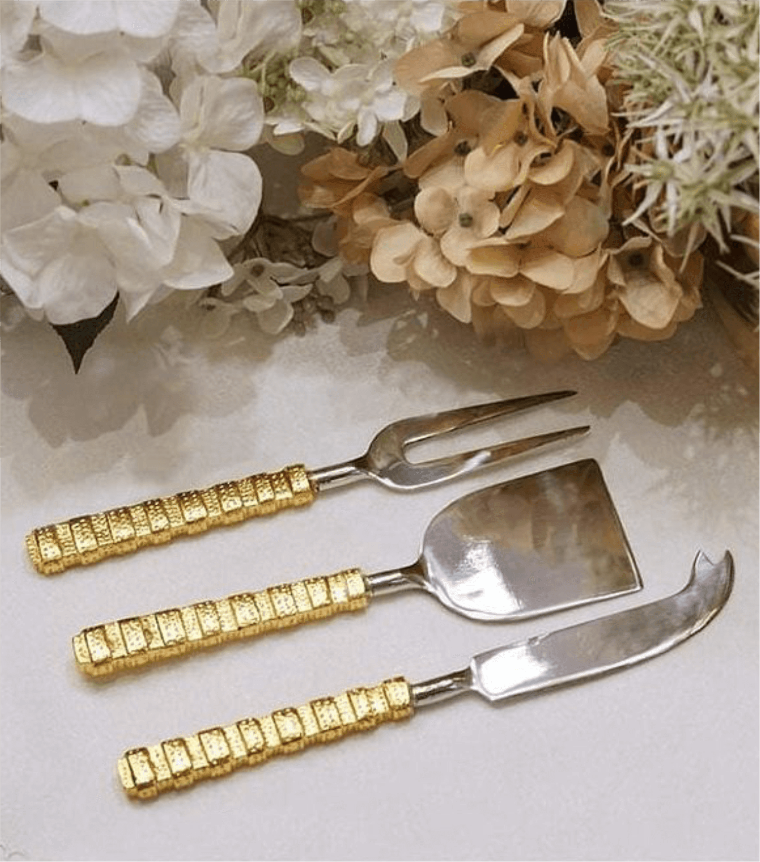 Celebration Cheese Knife & Fork - Gold S/3 - Elvy Lifestyle