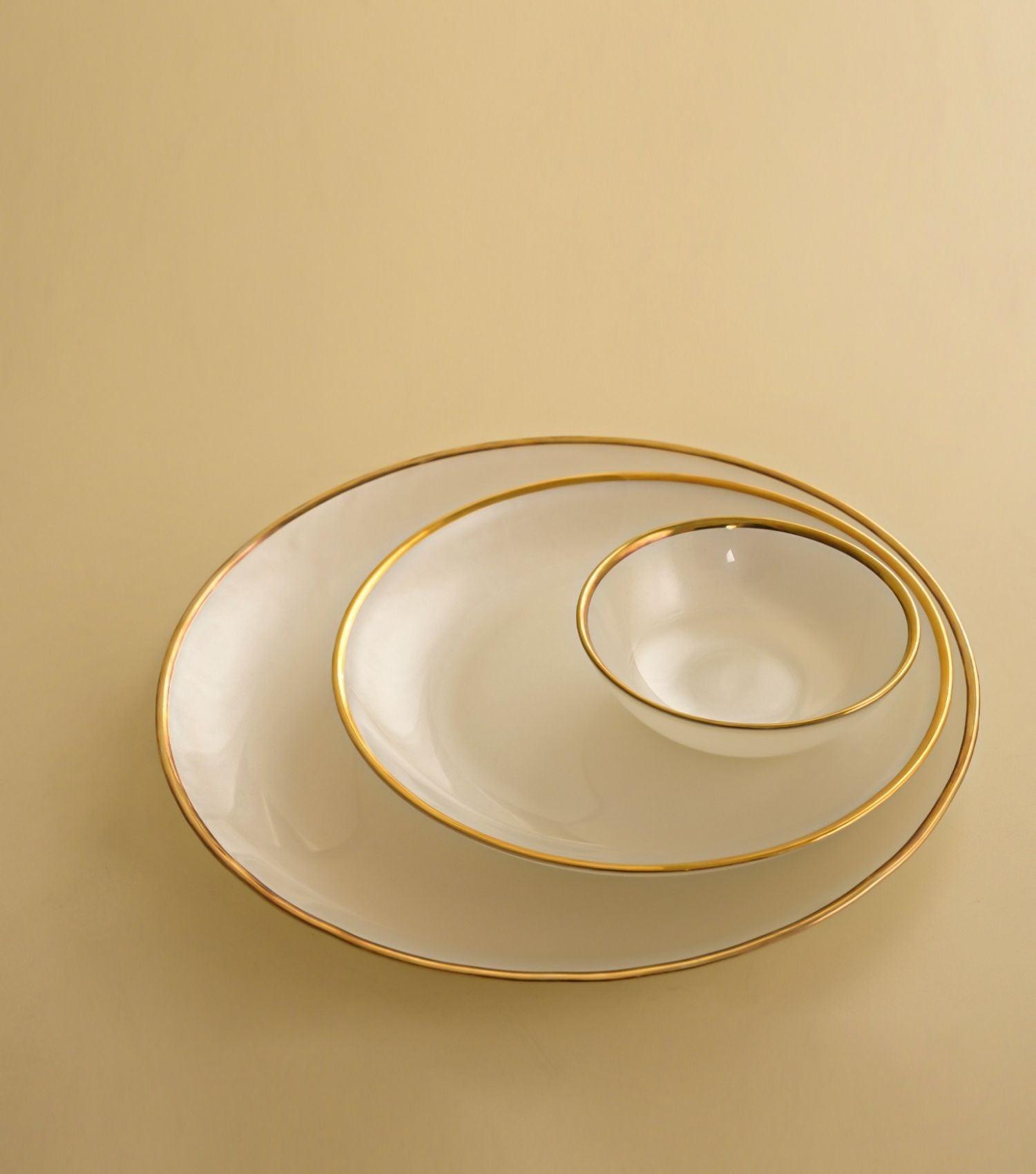 Atlas Dinner Set Gold Rim Set of 12 - Elvy Lifestyle