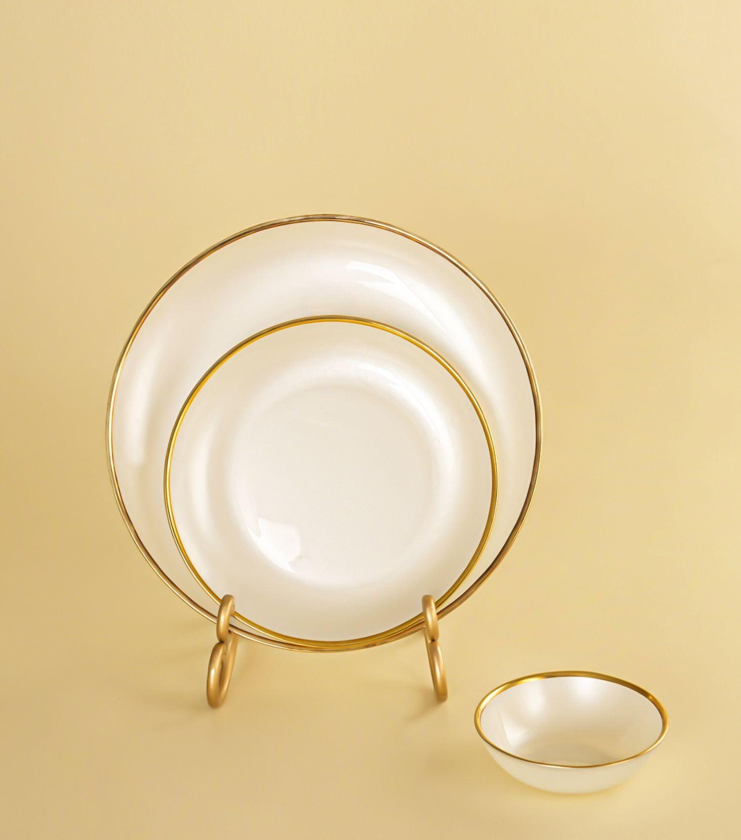 Atlas Dinner Set Gold Rim Set of 12 - Elvy Lifestyle