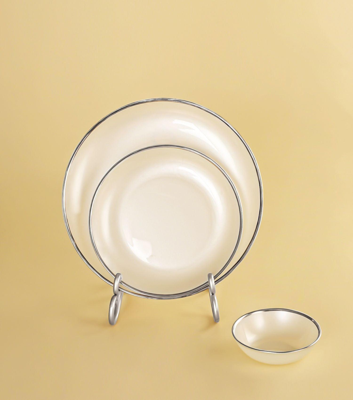 Atlas Dinner Set Silver Rim Set of 12 - Elvy Lifestyle