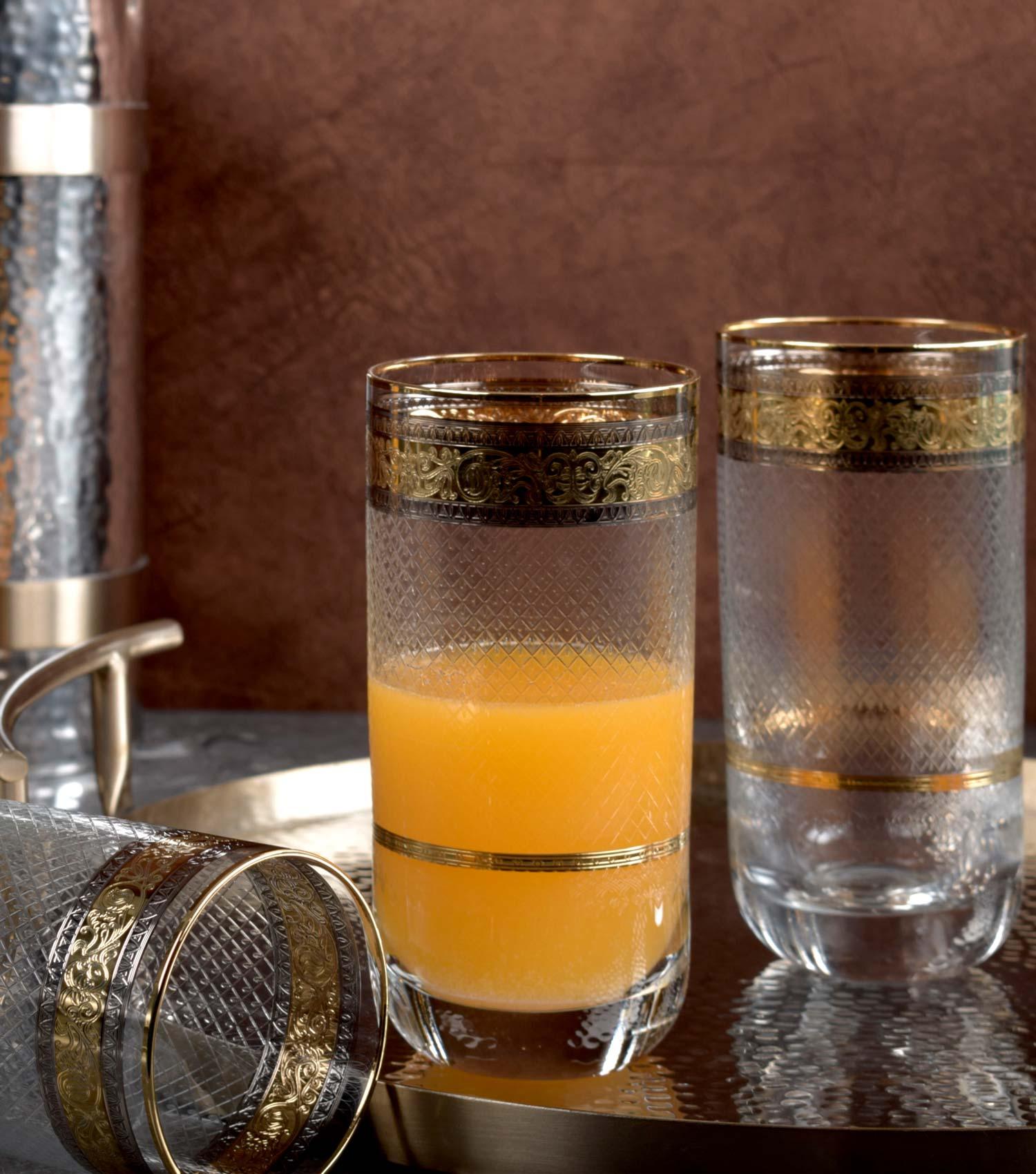 Crystal High ball Glasses Gold/Pltm Set of 6 - Elvy Lifestyle