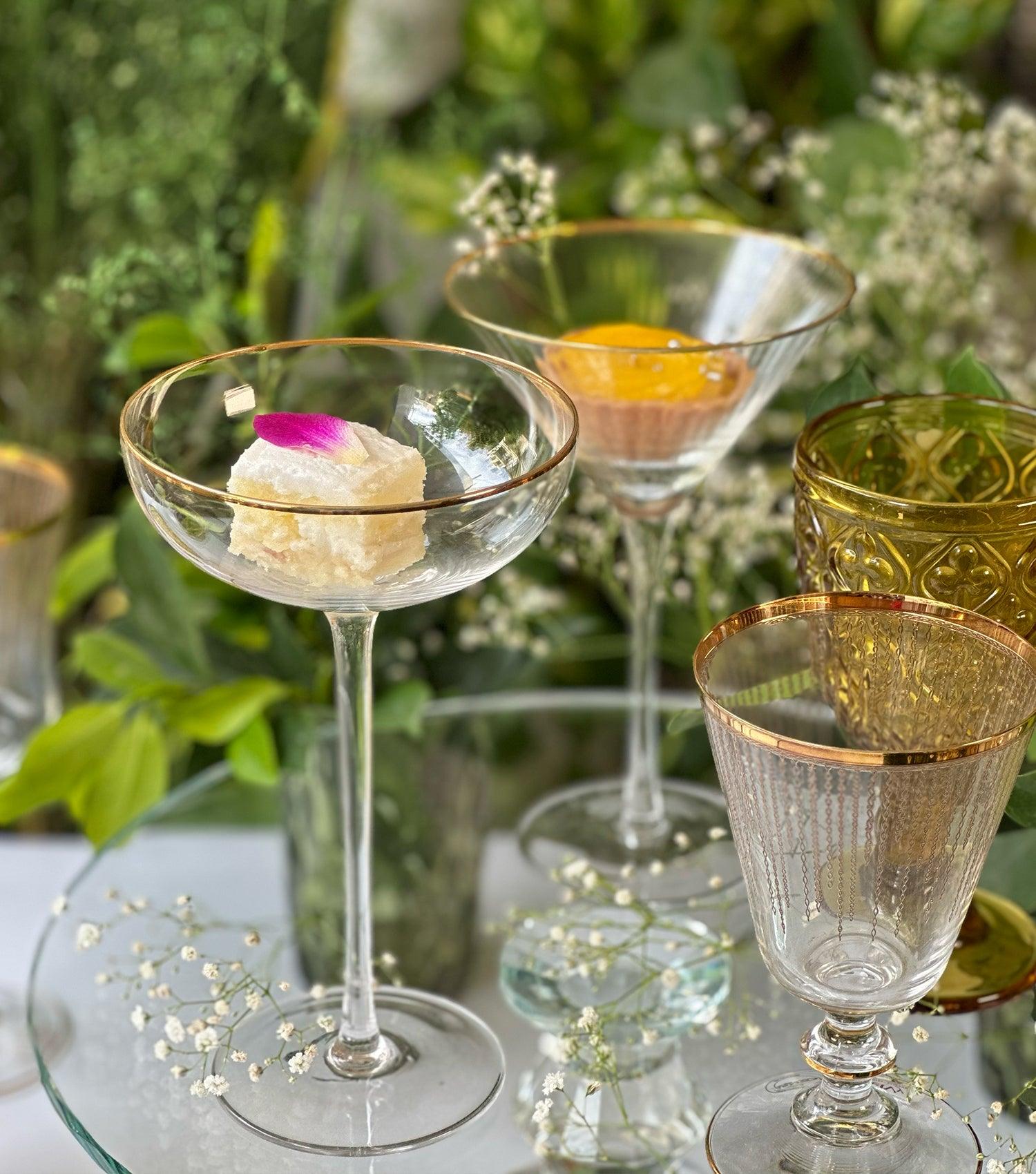 Ridge Craft coupe glass with gold rim - Elvy Lifestyle