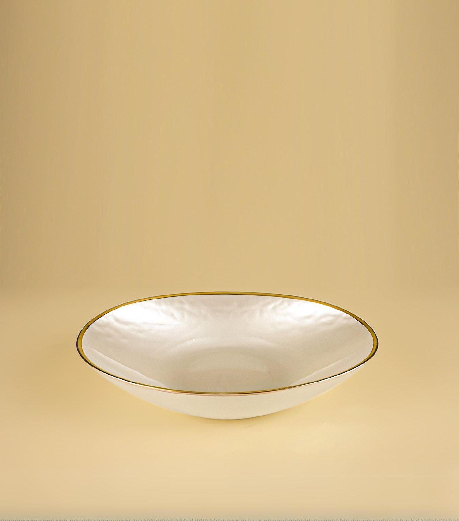 Atlas Serving Bowl Gold Rim - Elvy Lifestyle