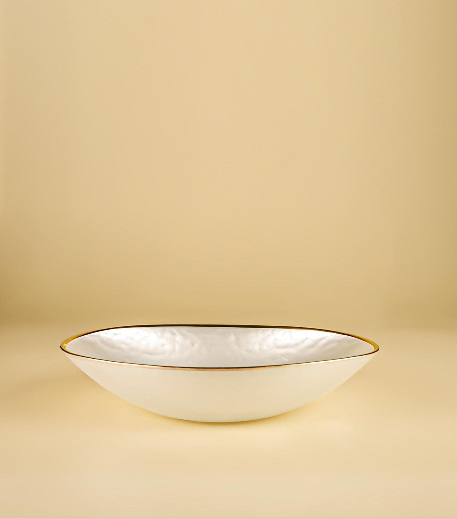 Atlas Serving Bowl Gold Rim - Elvy Lifestyle