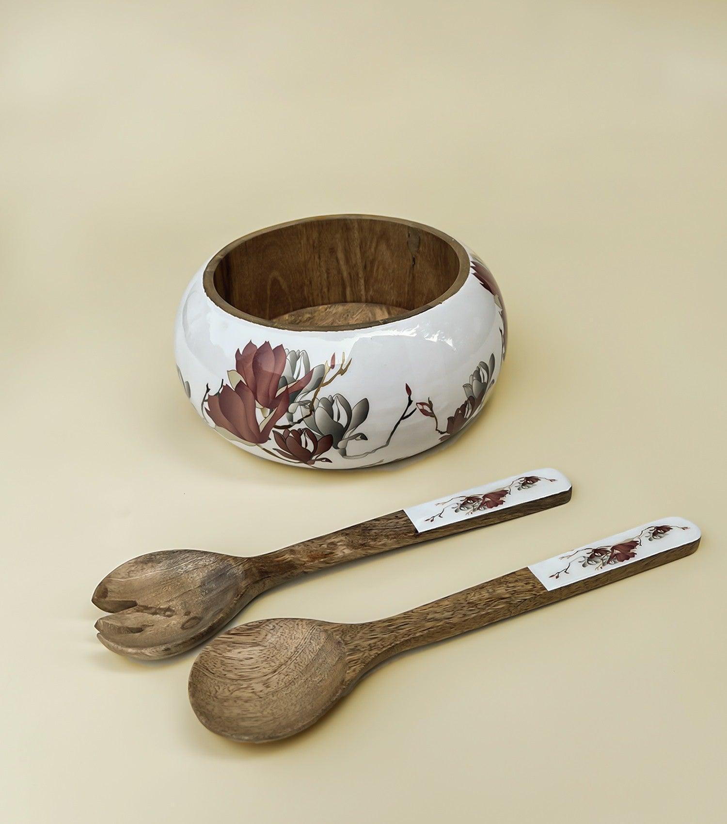 Magnolia Salad bowl with 2 servers - Elvy Lifestyle