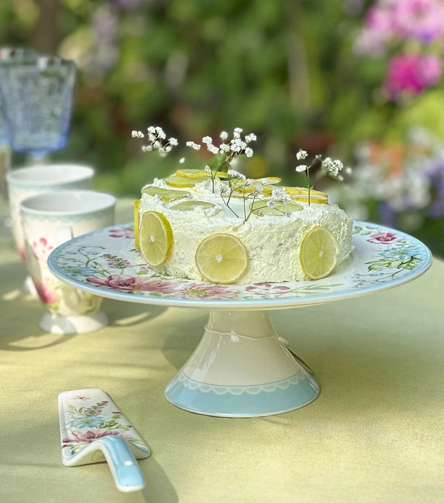 Floral Cake Stand With Server - Elvy Lifestyle