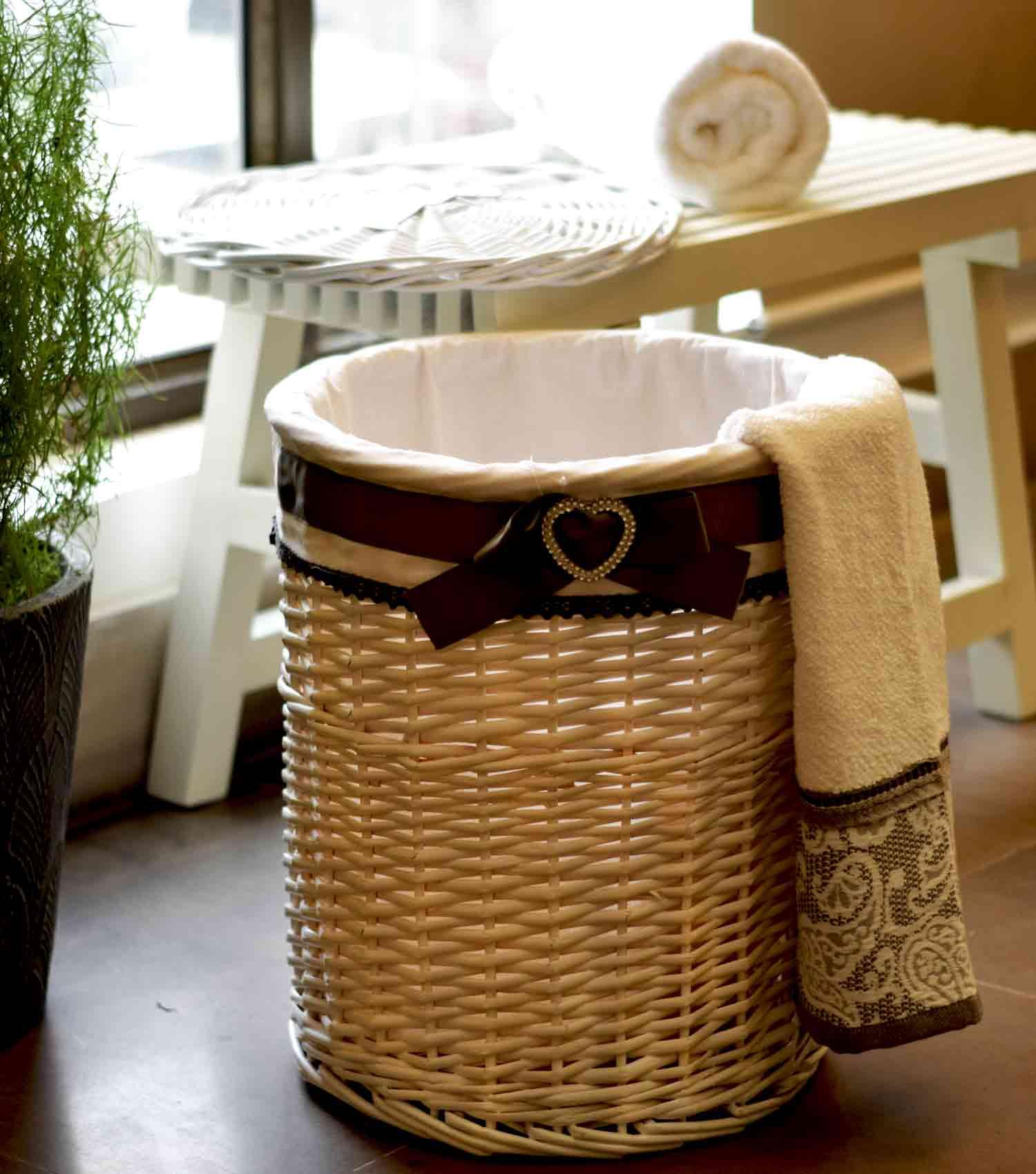 Ricrac Round Bamboo Basket - Elvy Lifestyle