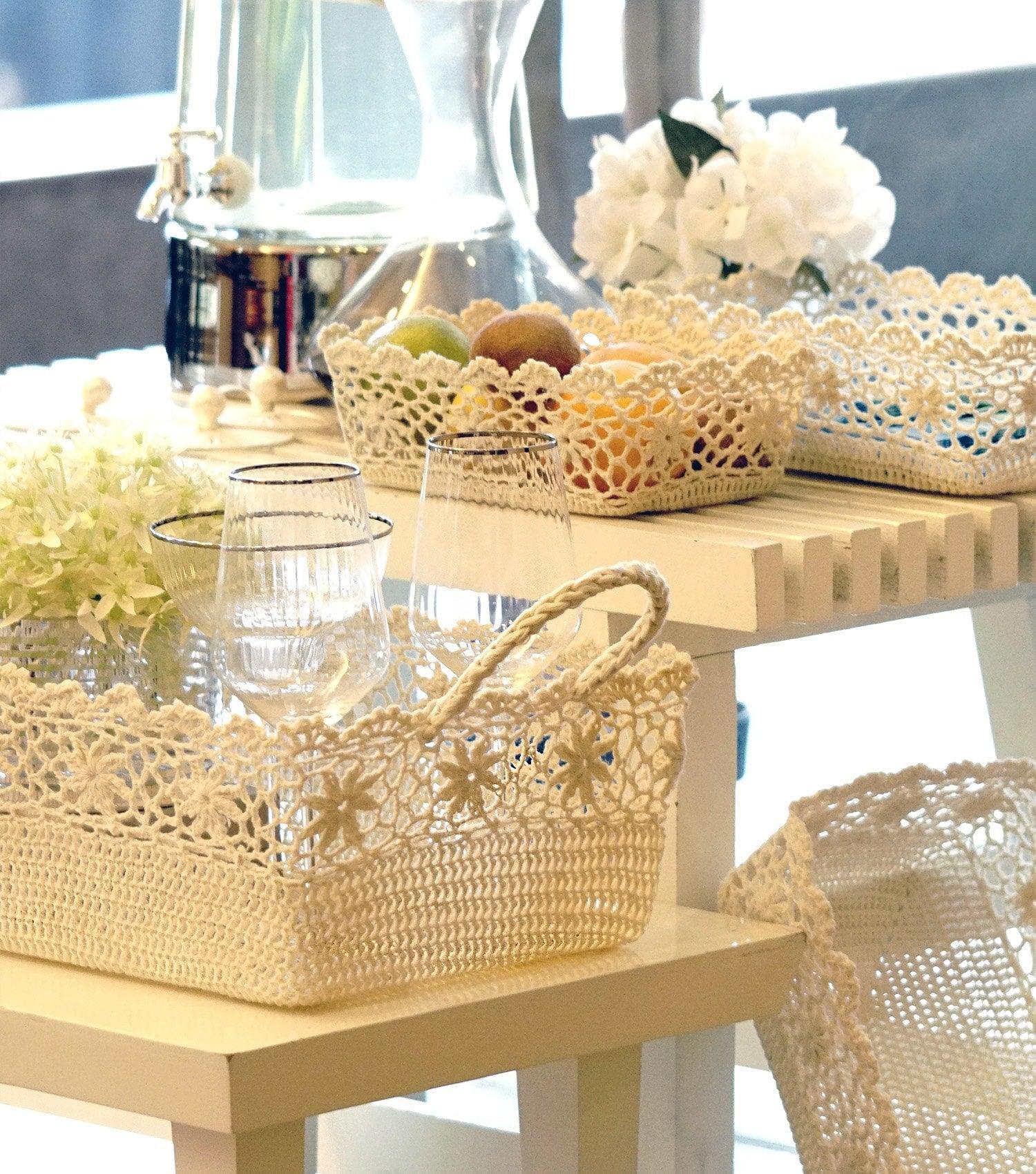 Crochet Basket with handle - Elvy Lifestyle