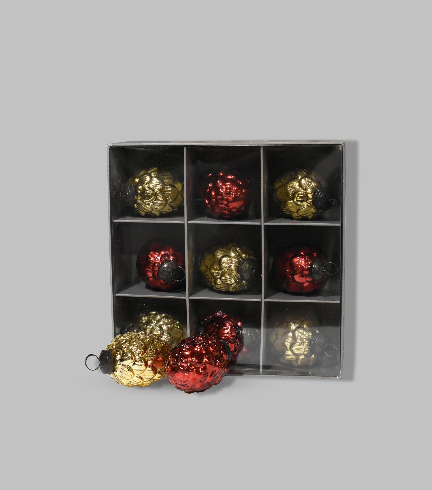 X Mas Glass Balls Gold & Red- Set of 9 - Elvy Lifestyle