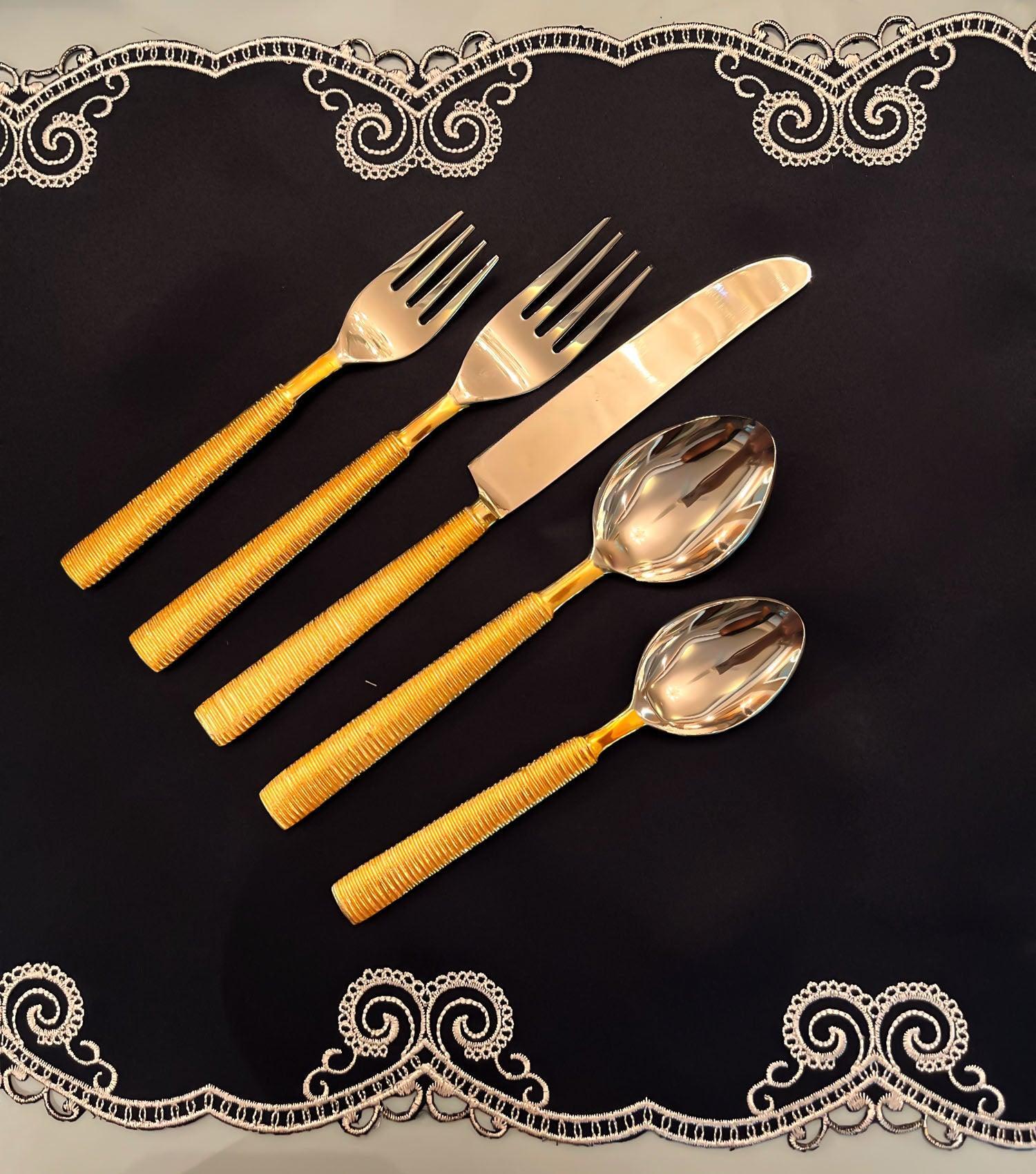 Gold Ribbed Cutlery Set of 5 - Elvy Lifestyle