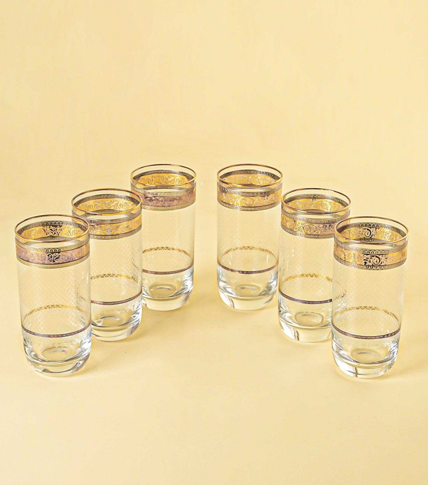 Crystal High ball Glasses Gold/Pltm Set of 6 - Elvy Lifestyle