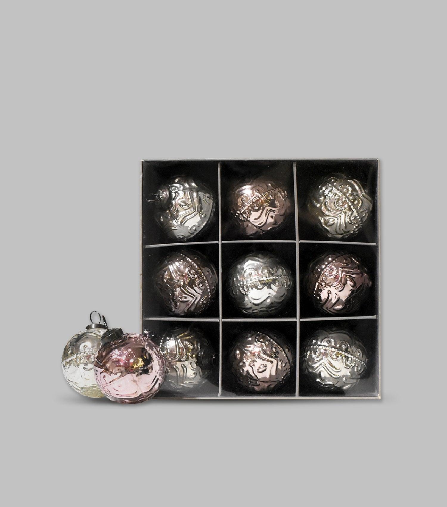 X Mas Glass Balls Silver & Purple- Set of 9 - Elvy Lifestyle