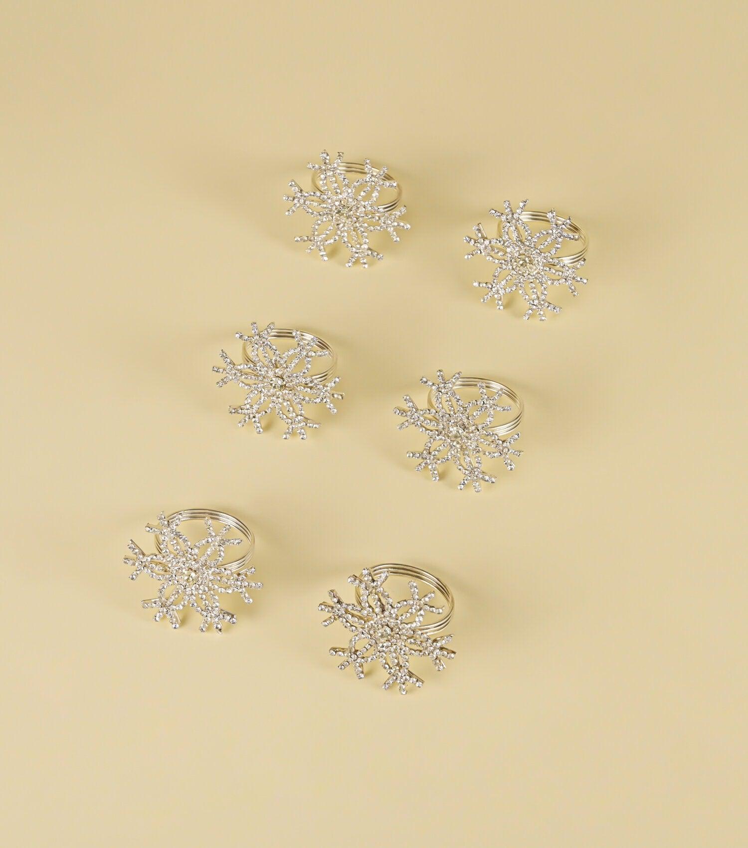 Rhinestone Studded Snowflake Napkin rings s/6 - Elvy Lifestyle