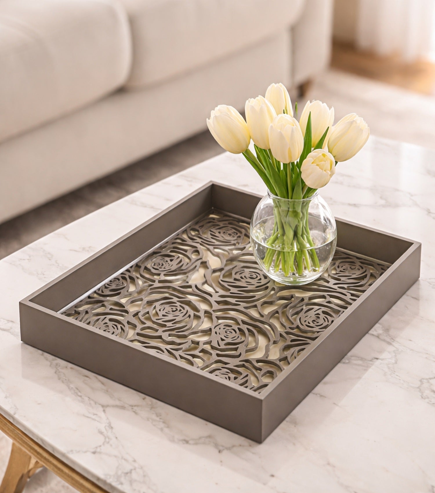 Rosette Tray - Taupe