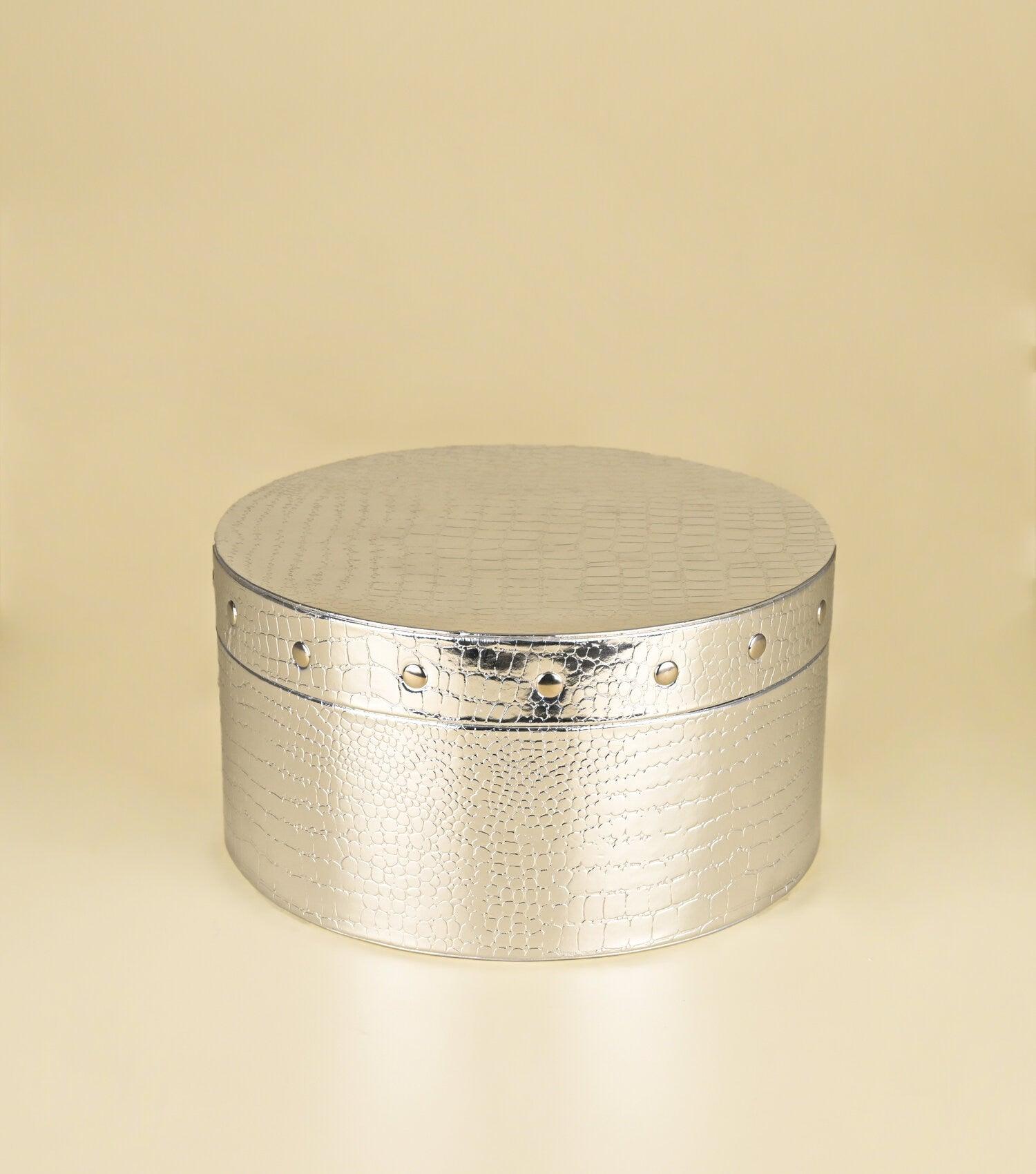 Round Storage box silver croco Small - Elvy Lifestyle