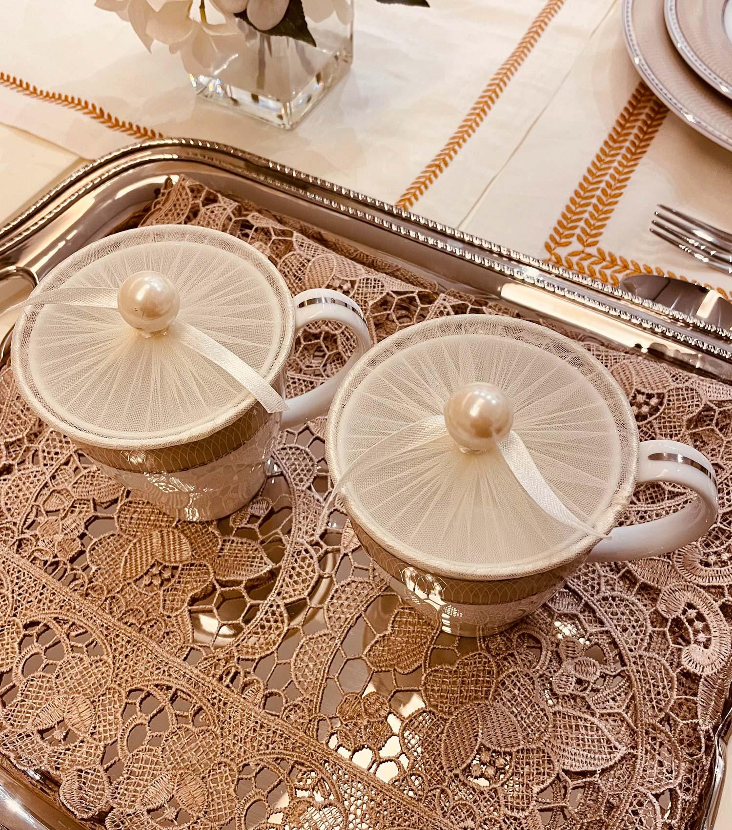 Auric glass covers with pearl beads - set of 6 - Elvy Lifestyle