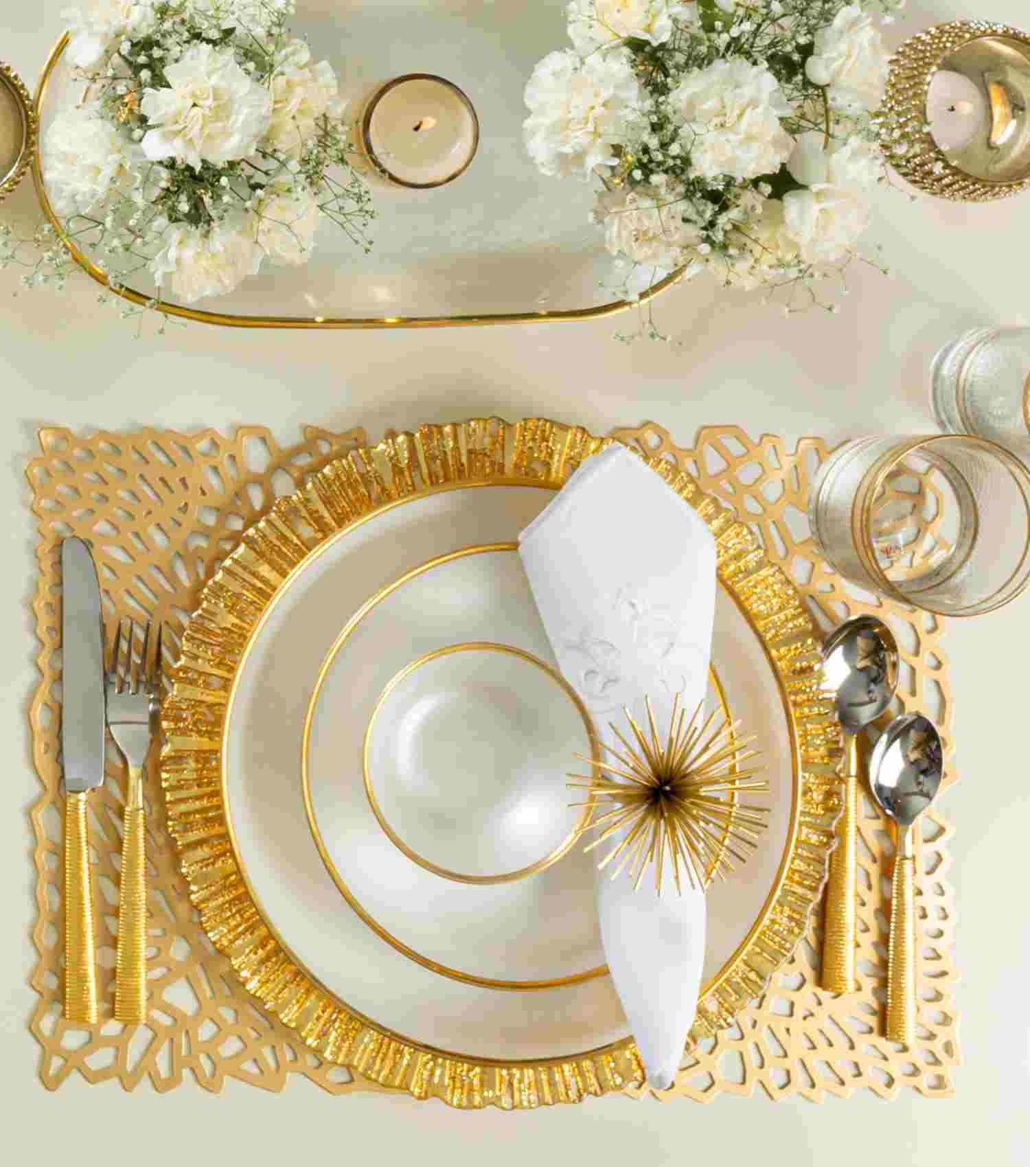 Atlas Dinner Set Gold Rim Set of 12 - Elvy Lifestyle