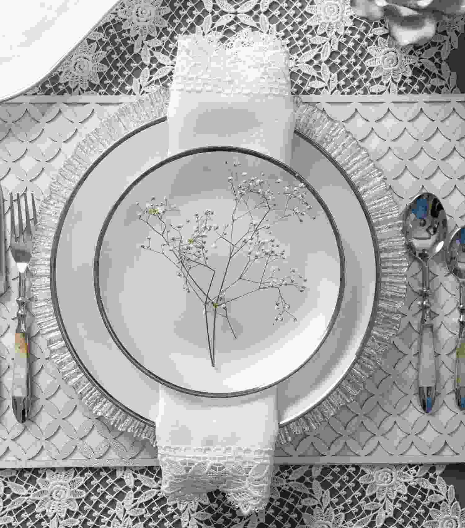 Atlas Dinner Set Silver Rim Set of 12 - Elvy Lifestyle
