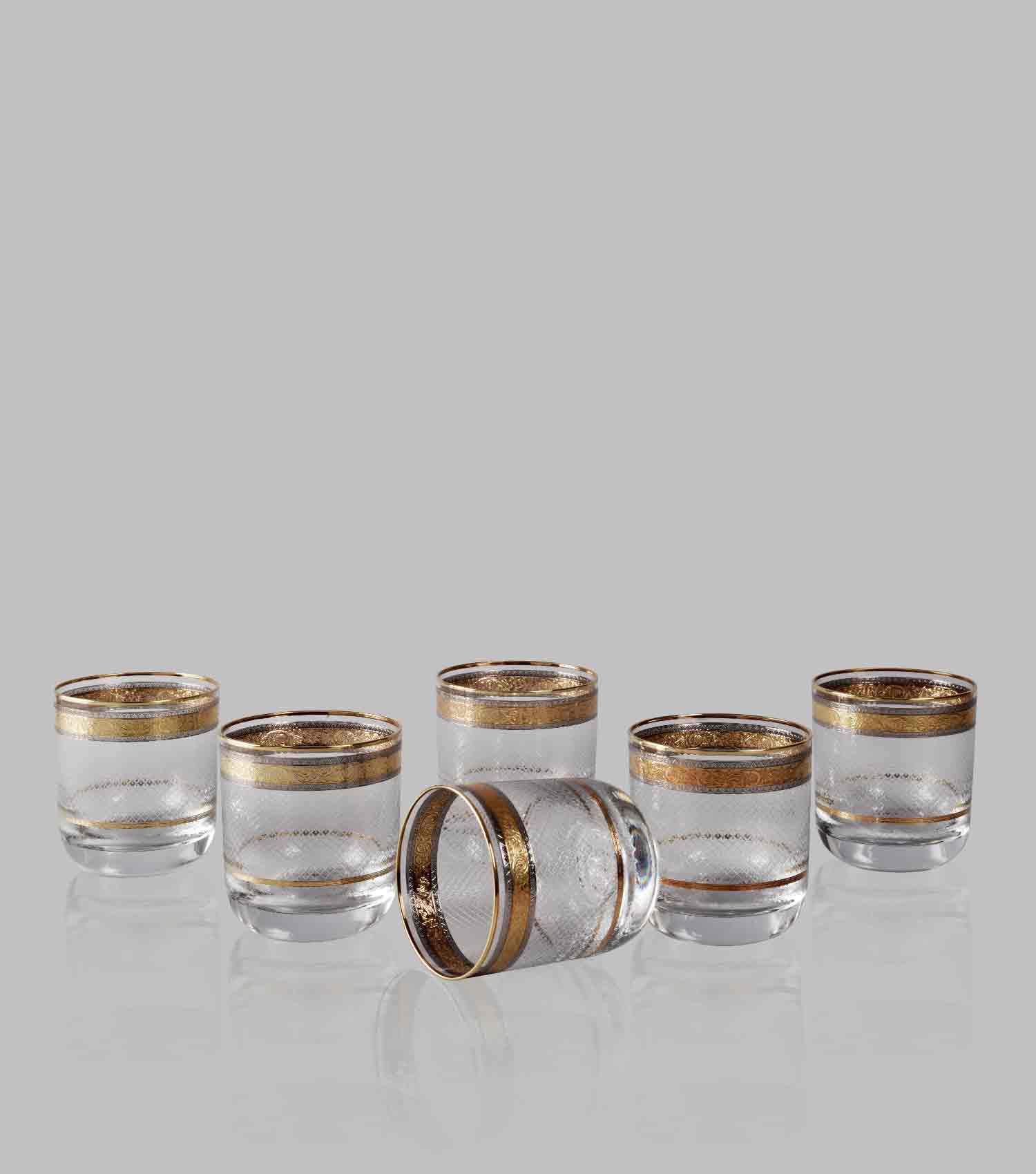Crystal Whisky Glasses Gold/Pltm Set of 6 - Elvy Lifestyle