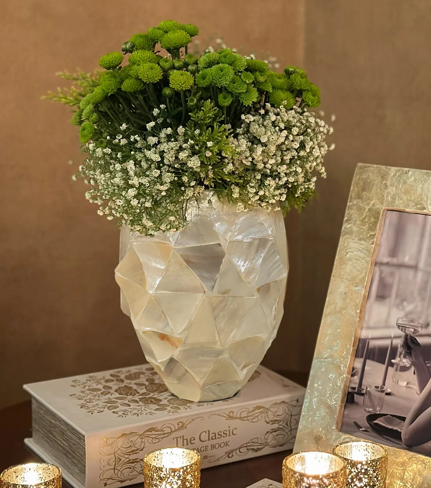 Ocean Mist Seashell Vase - White