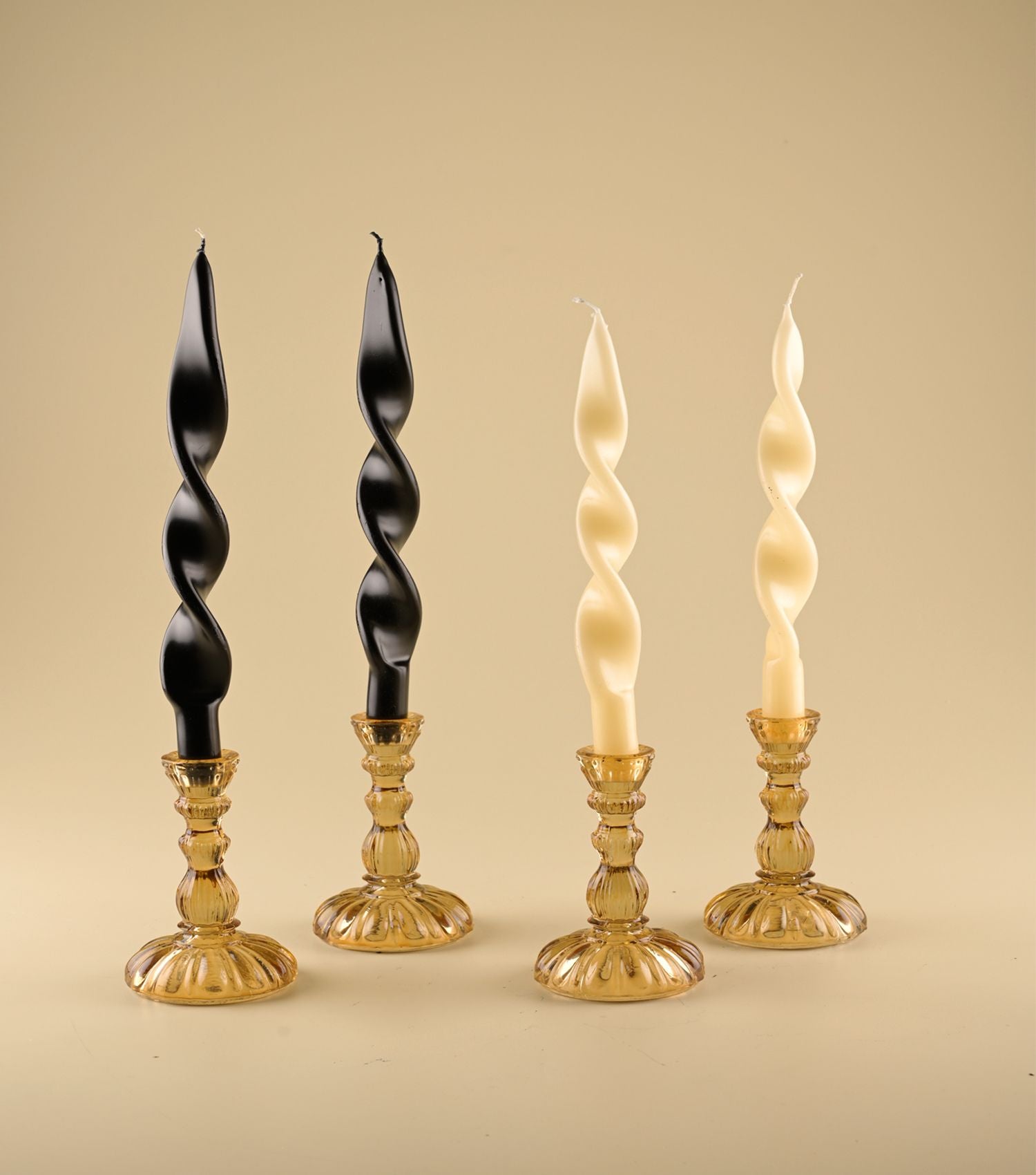 Ribbon Taper Candle Ivory Set of 4