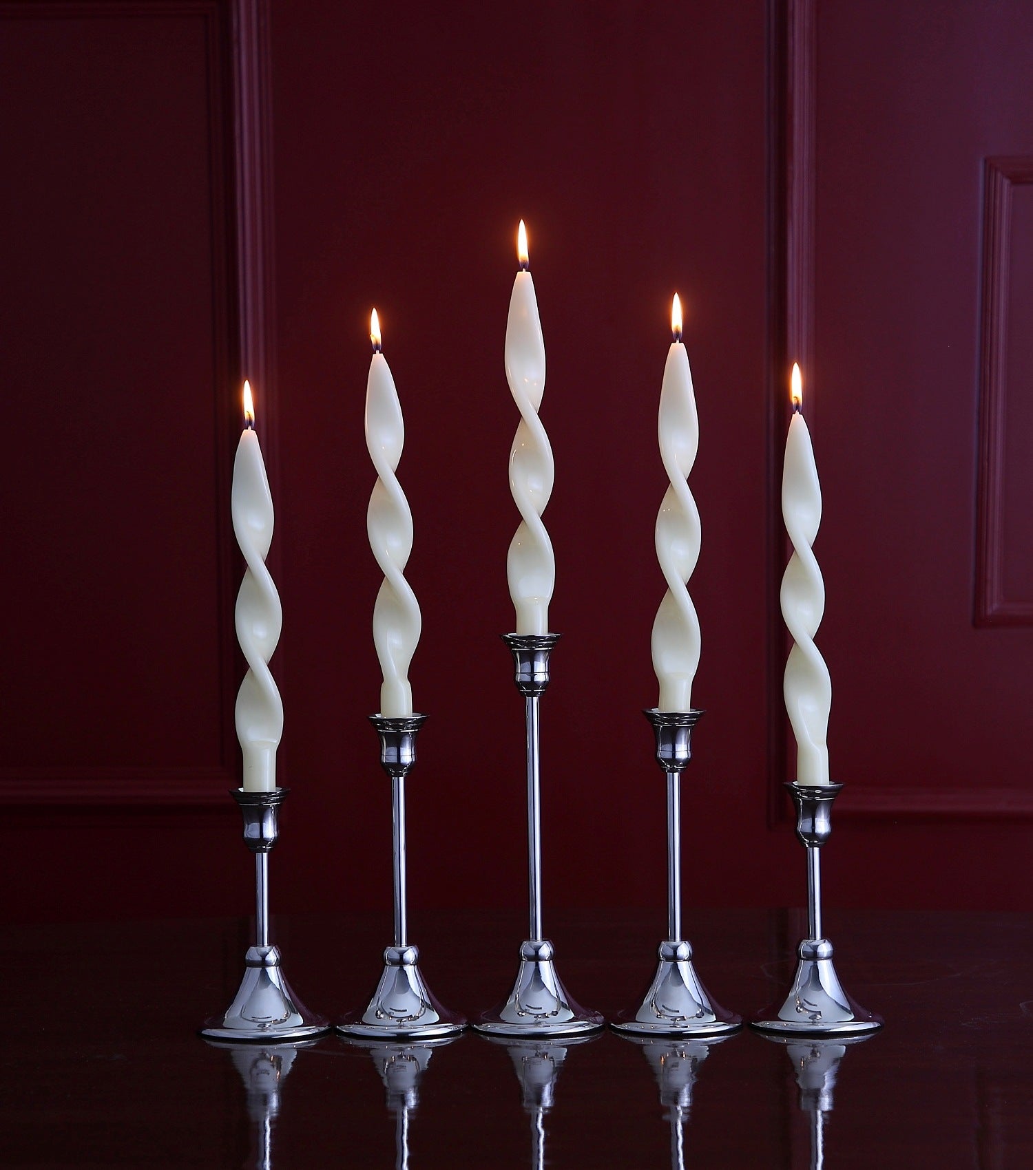 Ribbon Taper Candle Ivory Set of 4