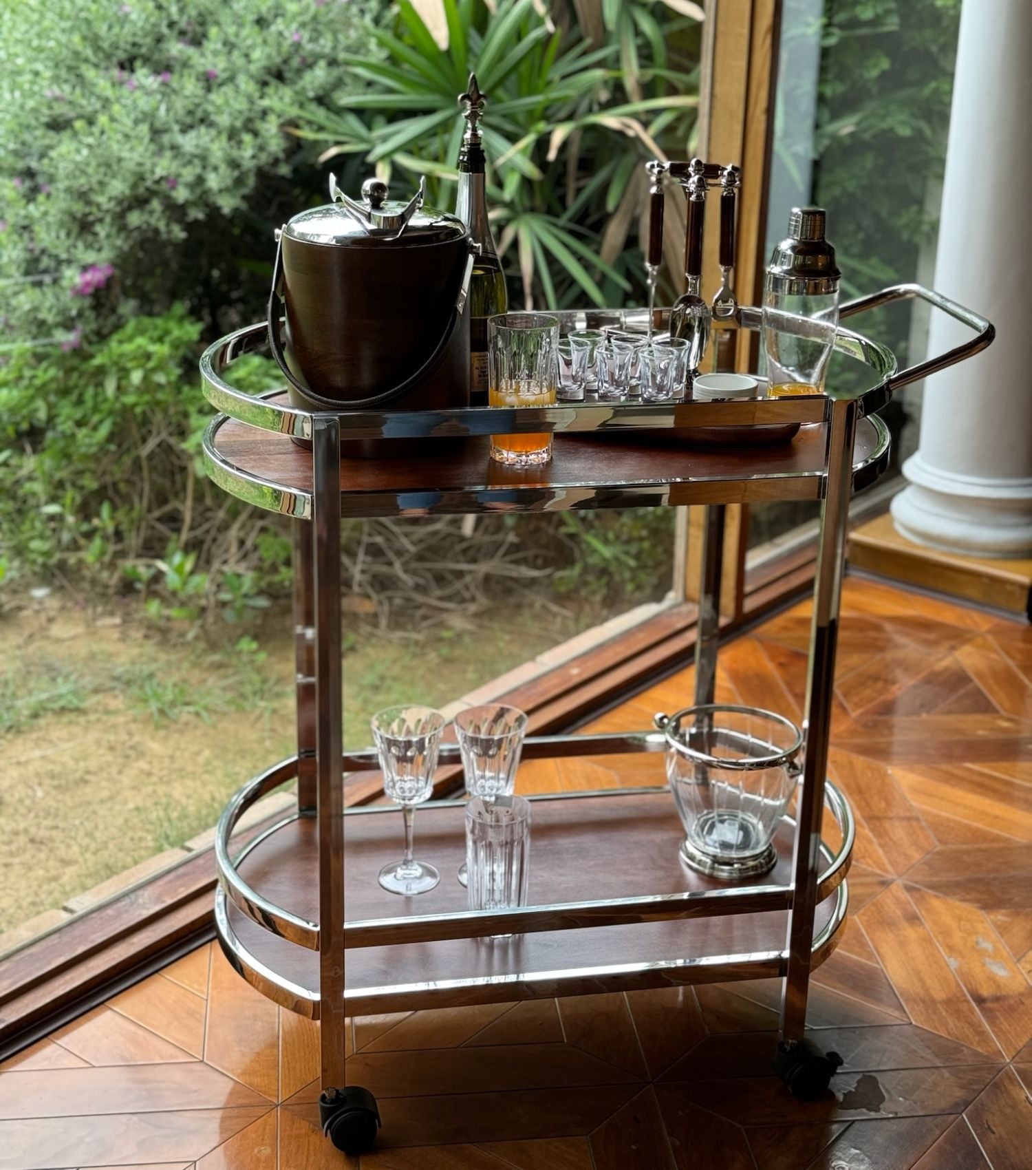 Walnut Bar Trolley - Elvy Lifestyle