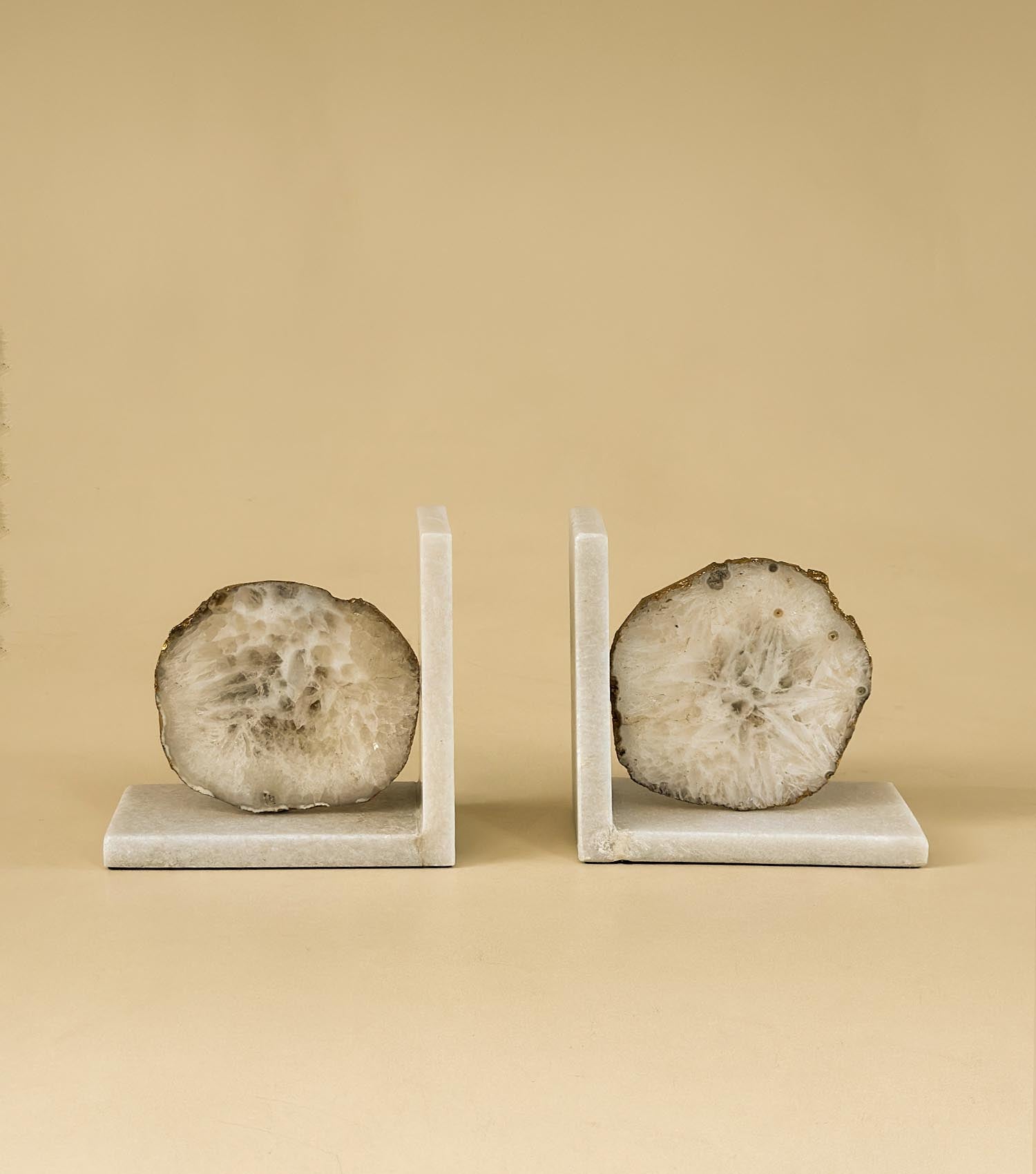 White Agate Bookends S/2