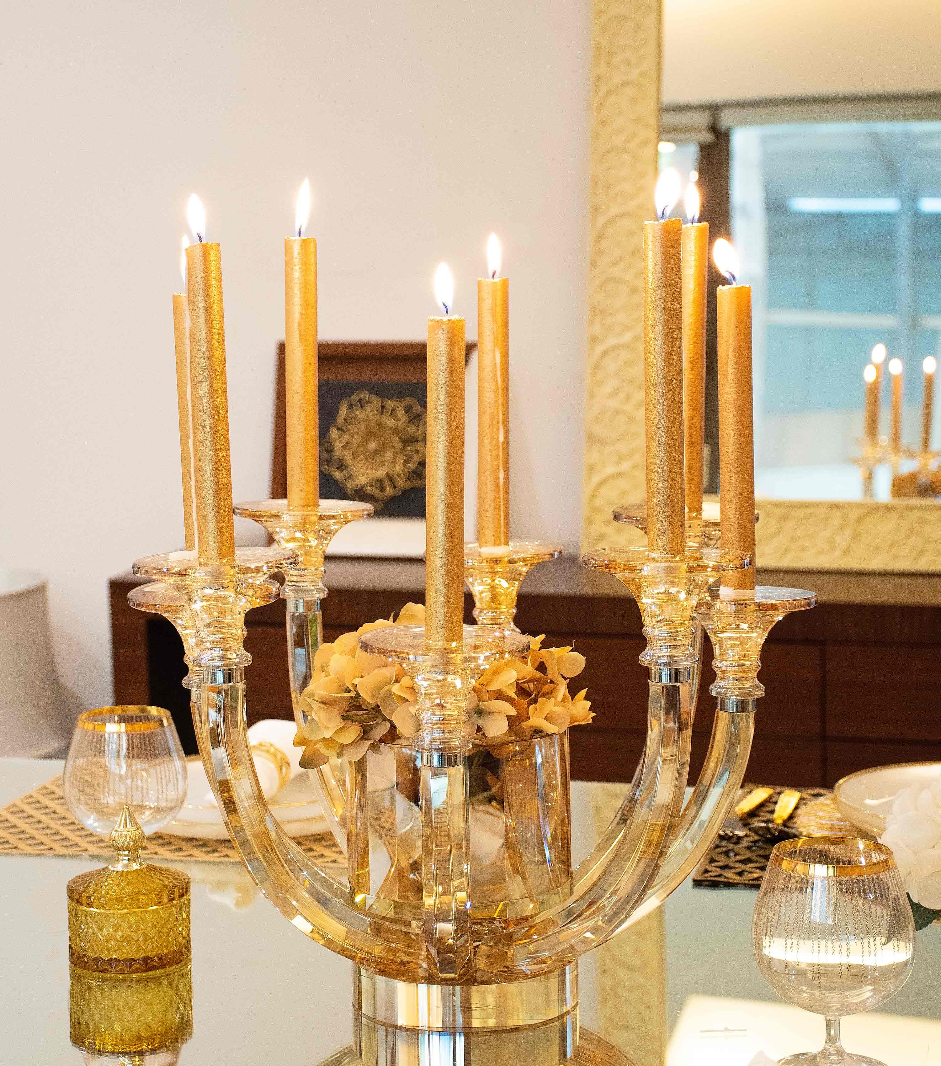 Crystal Candle Holder and Vase - Amber