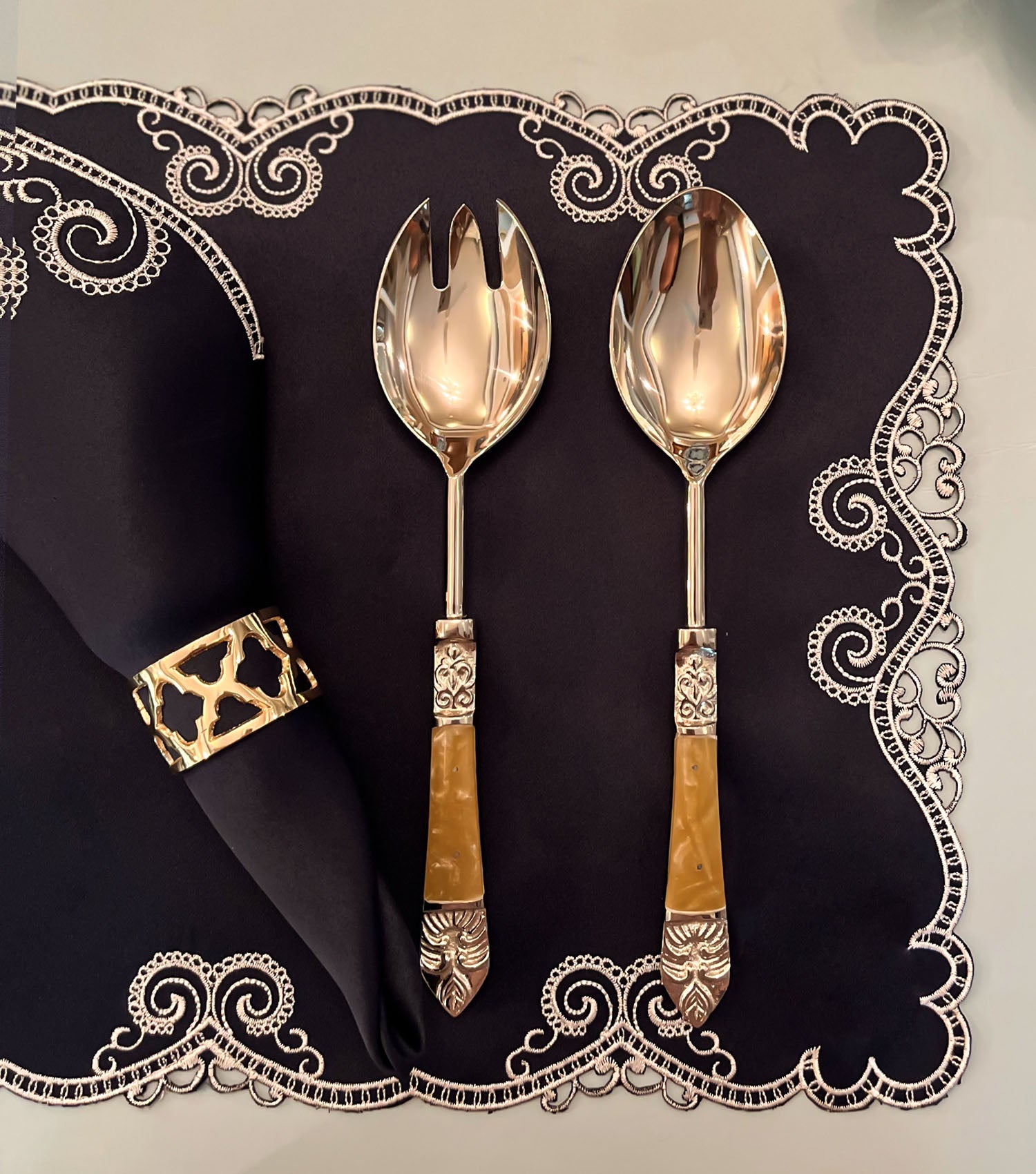 Gilded Salad server Set of 2