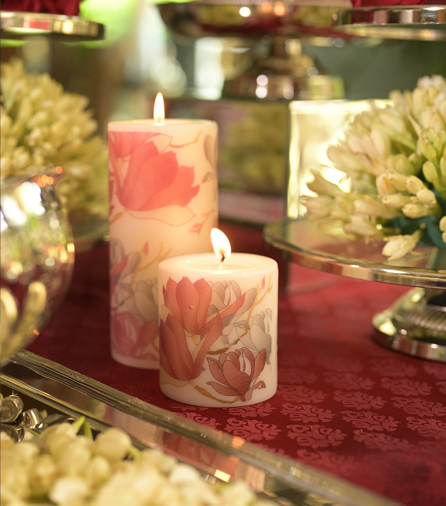 Magnolia printed Pillar Candle 3x6