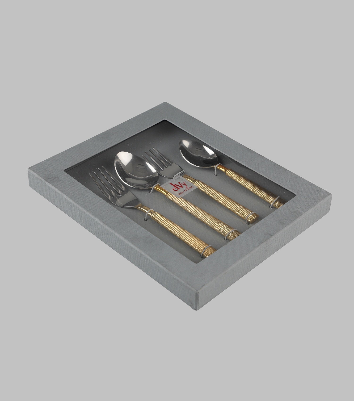 Gold Ribbed Cutlery Set of 5